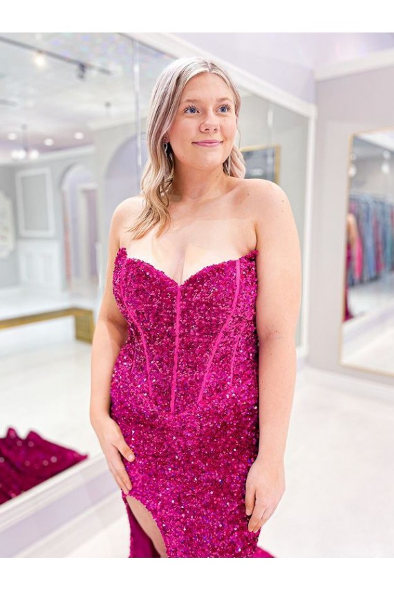 Couleur affichée Fourreau Balayage train Paillettes Velours Longue Robes de bal