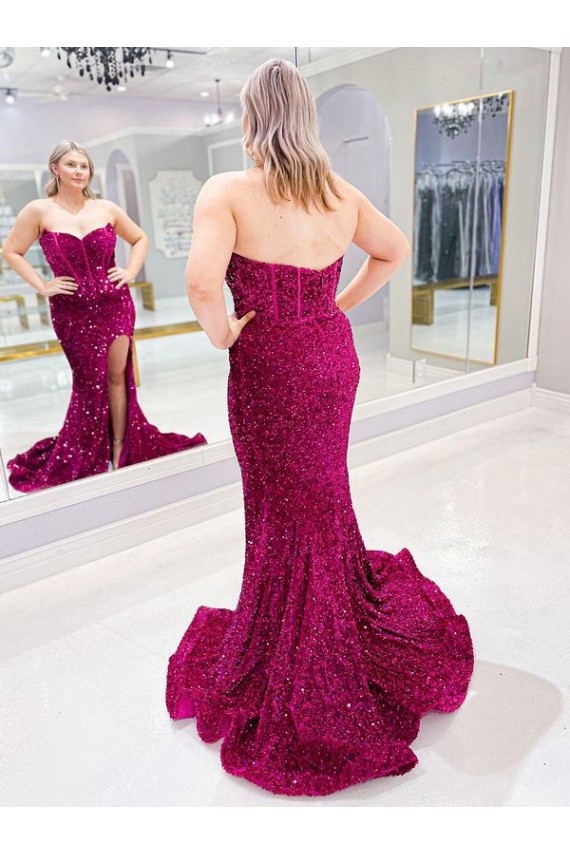Couleur affichée Fourreau Balayage train Paillettes Velours Longue Robes de bal