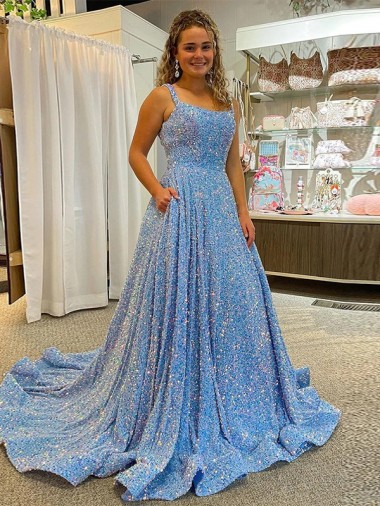Couleur affichée Trapèze Scoop Traîne moyenne Paillettes Velours Longue Robes de bal