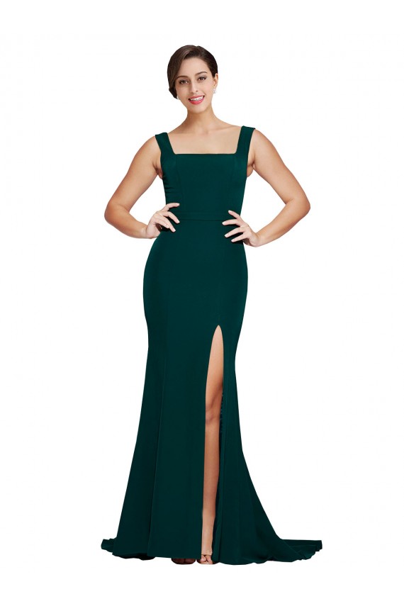 Fourreau Col Carré Balayage train Crêpe Stretch Longue Robes demoiselle d'honneur / Robes de bal
