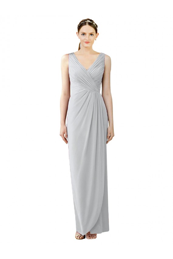 Fourreau Col V Mousseline Longue Robes demoiselle d'honneur