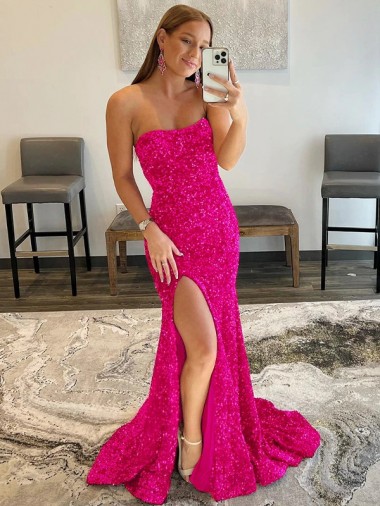 Fourreau Sans bretelle Balayage train Paillettes Velours Longue Robes de bal