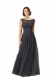 Gris ardoise Trapèze Bateau Tulle Dentelle Longue Robes demoiselle d'honneur