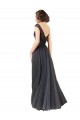Gris ardoise Trapèze Bateau Tulle Dentelle Longue Robes demoiselle d'honneur