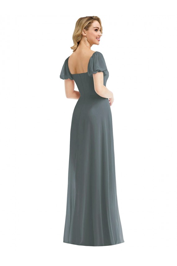 Gris ardoise Trapèze Col Carré Mousseline Longue Robes demoiselle d'honneur