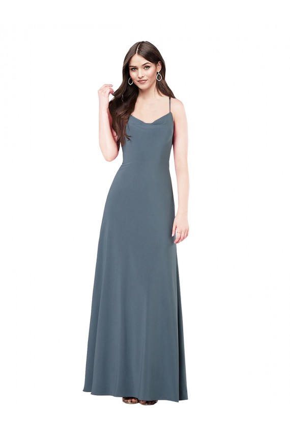 Gris ardoise Trapèze Col V Spandex Longue Robes demoiselle d'honneur / Robes de bal