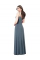Gris ardoise Trapèze Col V Spandex Longue Robes demoiselle d'honneur / Robes de bal