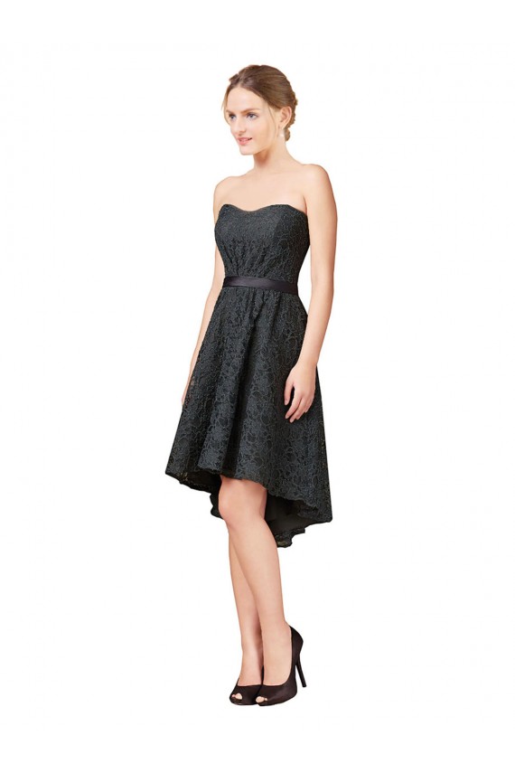 Gris ardoise Trapèze Dentelle Courte Asymétrique Robes demoiselle d'honneur / Robes de cocktail