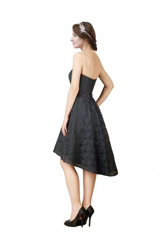Gris ardoise Trapèze Dentelle Courte Asymétrique Robes demoiselle d'honneur / Robes de cocktail