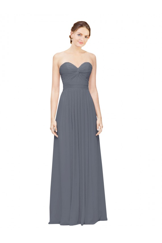 Gris ardoise Trapèze Mousseline Longue Robes demoiselle d'honneur