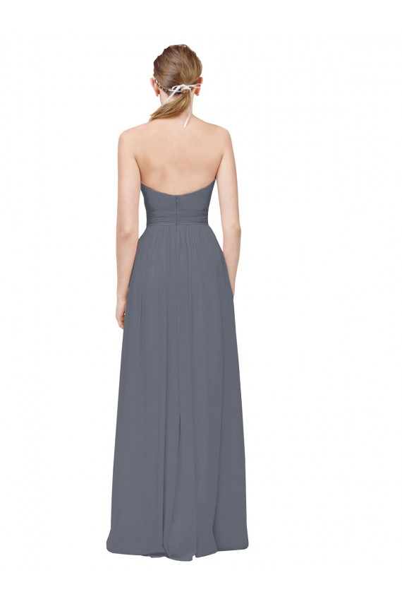 Gris ardoise Trapèze Mousseline Longue Robes demoiselle d'honneur