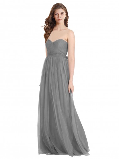 Gris ardoise Trapèze Tulle Longue Robes demoiselle d'honneur