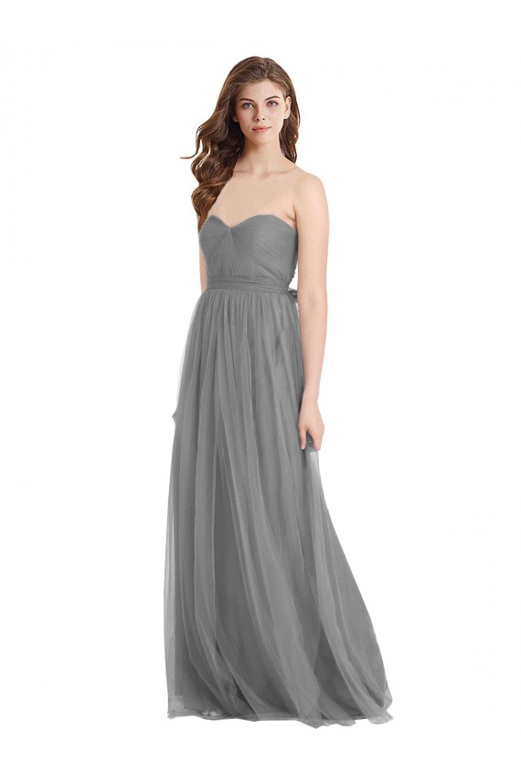 Gris ardoise Trapèze Tulle Longue Robes demoiselle d'honneur