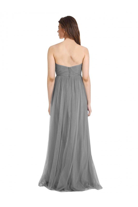 Gris ardoise Trapèze Tulle Longue Robes demoiselle d'honneur