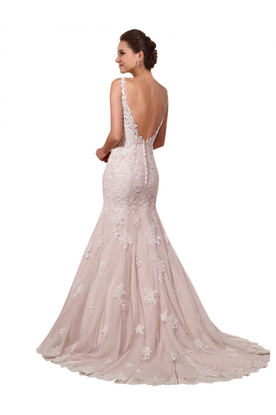Ivoire & Blush Sirène Col V Tulle Dentelle Robes de mariée