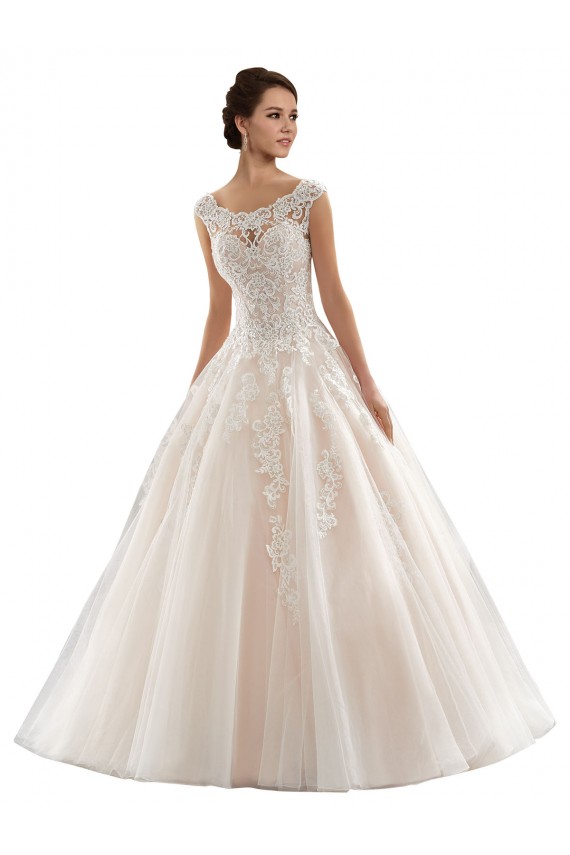 Ivoire & Champagne Princesse Bateau Tulle Dentelle Robes de mariée