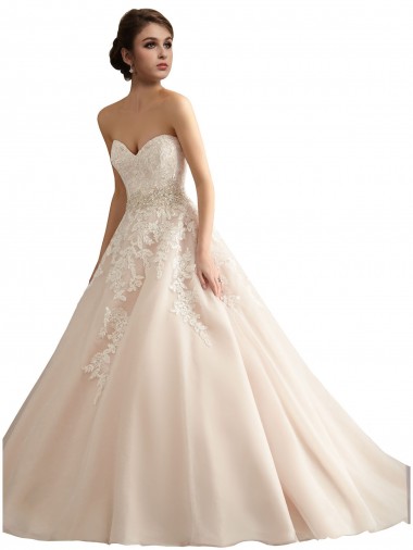 Ivoire & Champagne Princesse Col V Traîne cathédrale Tulle Dentelle Robes de mariée