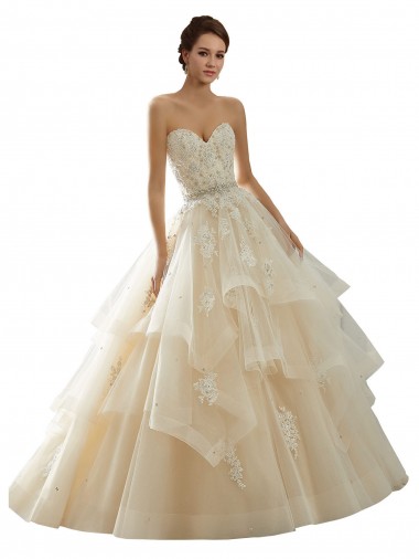 Ivoire & Champagne Princesse Tulle Dentelle Robes de mariée