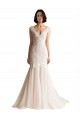 Ivoire & Champagne Sirène Col V Balayage train Tulle Robes de mariée