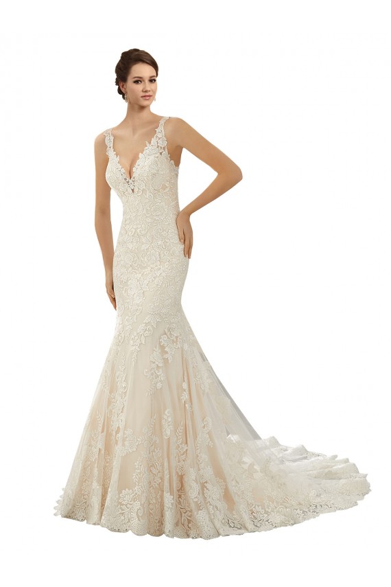 Ivoire & Champagne Sirène Col V Dentelle Robes de mariée