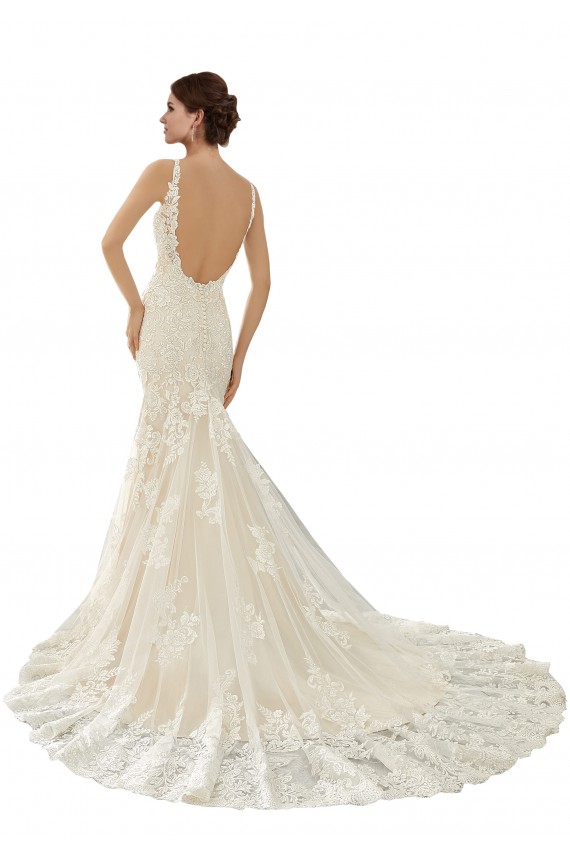 Ivoire & Champagne Sirène Col V Dentelle Robes de mariée