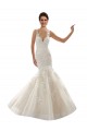 Ivoire & Champagne Sirène Col V Tulle Dentelle Classique Robes de mariée