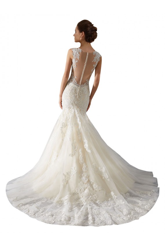 Ivoire & Champagne Sirène Col V Tulle Dentelle Robes de mariée