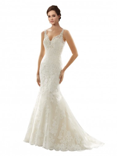 Ivoire & Champagne Sirène Col V Tulle Dentelle Robes de mariée