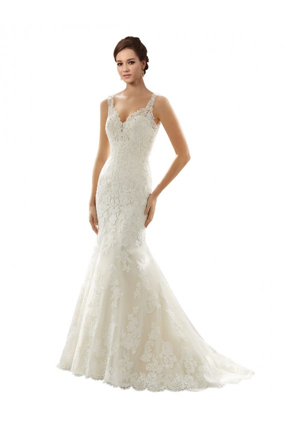 Ivoire & Champagne Sirène Col V Tulle Dentelle Robes de mariée
