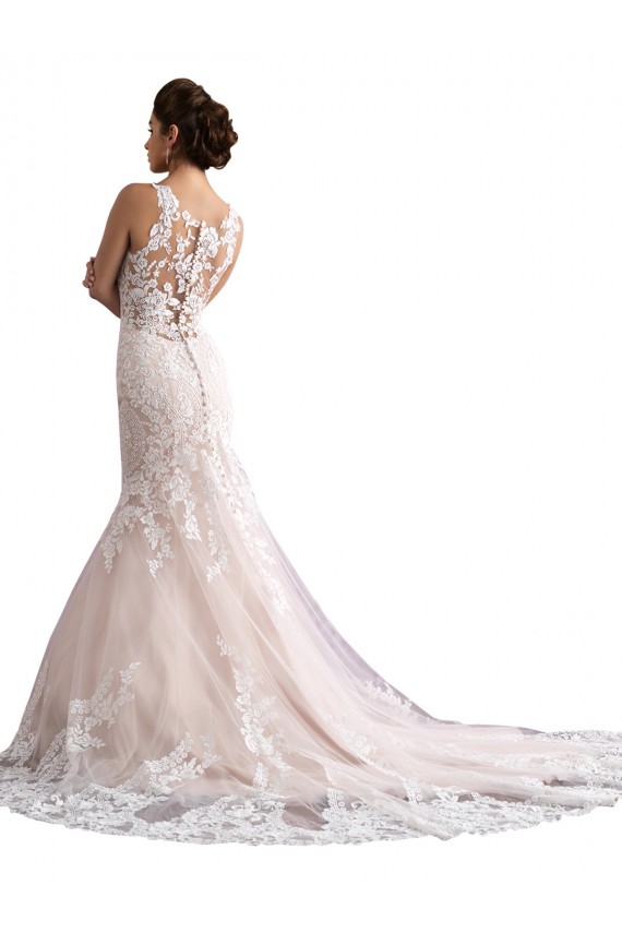 Ivoire & Champagne Sirène Illusion Traîne cathédrale Tulle Dentelle Robes de mariée