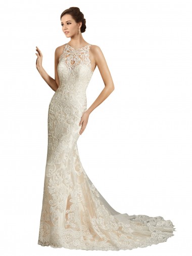 Ivoire & Champagne Sirène Illusion Tulle Dentelle Classique Robes de mariée