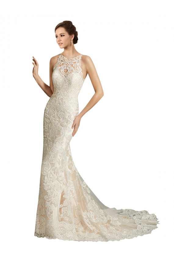 Ivoire & Champagne Sirène Illusion Tulle Dentelle Classique Robes de mariée