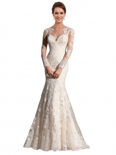 Ivoire & Champagne Sirène Illusion Tulle Dentelle Robes de mariée