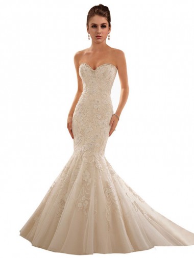 Ivoire & Champagne Sirène Tulle Dentelle Robes de mariée