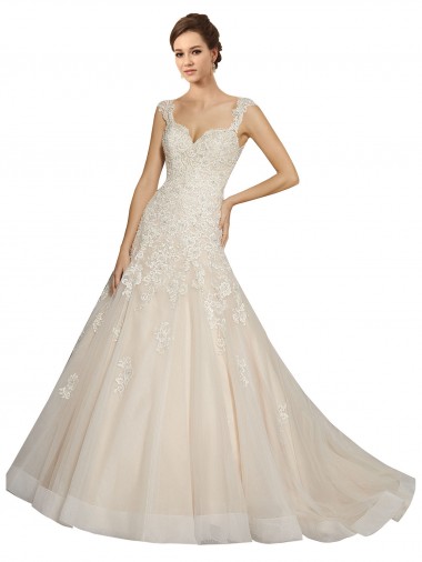 Ivoire & Champagne Sirène Tulle Dentelle Robes de mariée