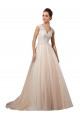 Ivoire & Champagne Trapèze Col V Tulle Dentelle Robes de mariée