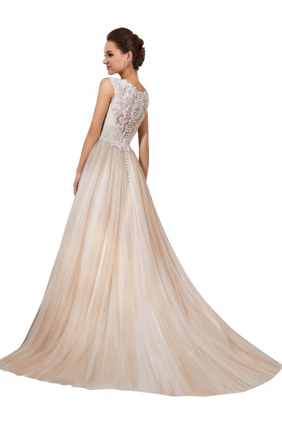 Ivoire & Champagne Trapèze Col V Tulle Dentelle Robes de mariée