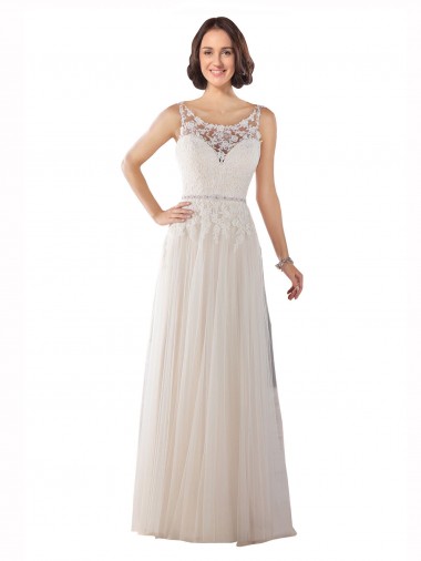 Ivoire & Champagne Trapèze Illusion Balayage train Tulle Boho Robes de mariée
