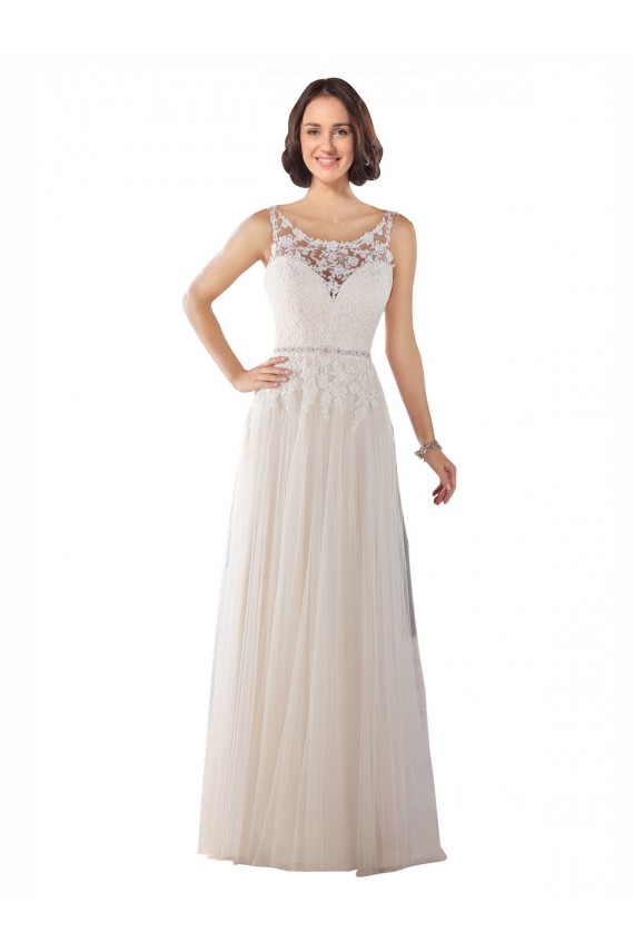 Ivoire & Champagne Trapèze Illusion Balayage train Tulle Boho Robes de mariée