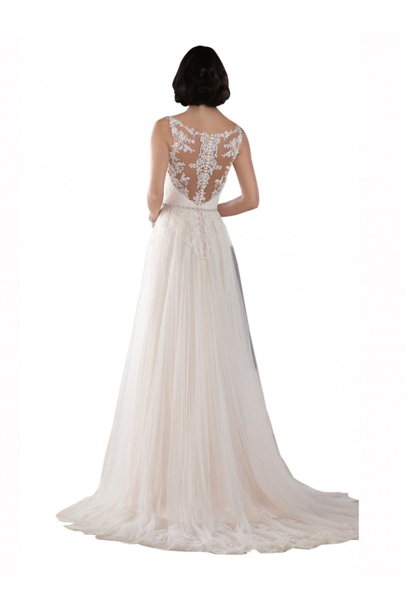 Ivoire & Champagne Trapèze Illusion Balayage train Tulle Boho Robes de mariée