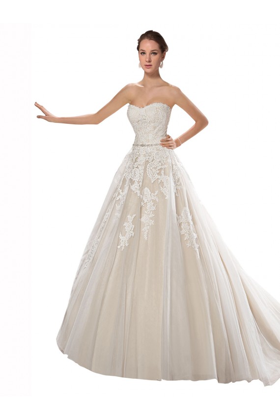 Ivoire & Champagne Trapèze Sans bretelle Tulle Dentelle Robes de mariée