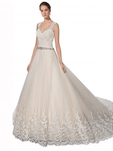 Ivoire & Champagne Trapèze Tulle Dentelle Robes de mariée
