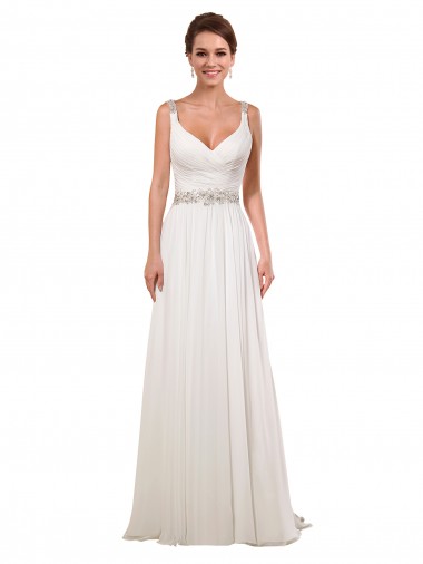 Ivoire Fourreau Col V Mousseline Classique Robes de mariée