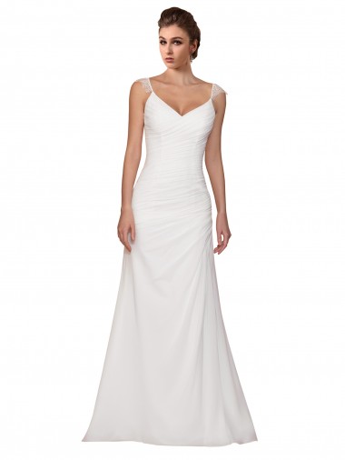 Ivoire Fourreau Col V Mousseline Robes de mariée