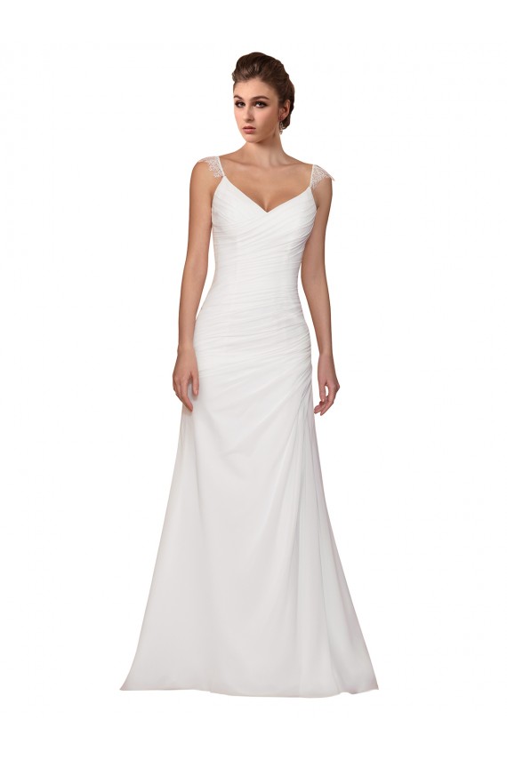 Ivoire Fourreau Col V Mousseline Robes de mariée