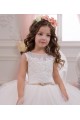 Ivoire Princesse Bateau Tulle Dentelle Longue Robes de demoiselle d'honneur - fillette