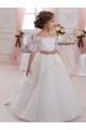 Ivoire Princesse Col Haut Tulle Dentelle Longue Robes de demoiselle d'honneur - fillette