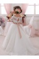 Ivoire Princesse Col Haut Tulle Dentelle Longue Robes de demoiselle d'honneur - fillette