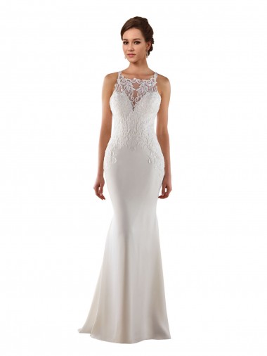 Ivoire Sirène Balayage train Dentelle Crêpe Stretch Robes de mariée