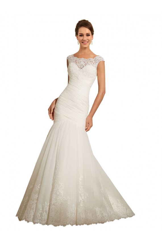 Ivoire Sirène Bateau Tulle Dentelle Robes de mariée